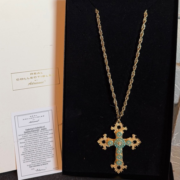 Real Collectibles by Adrienne Gold and Turquoise Cross Pendant Necklace - Picture 4 of 6